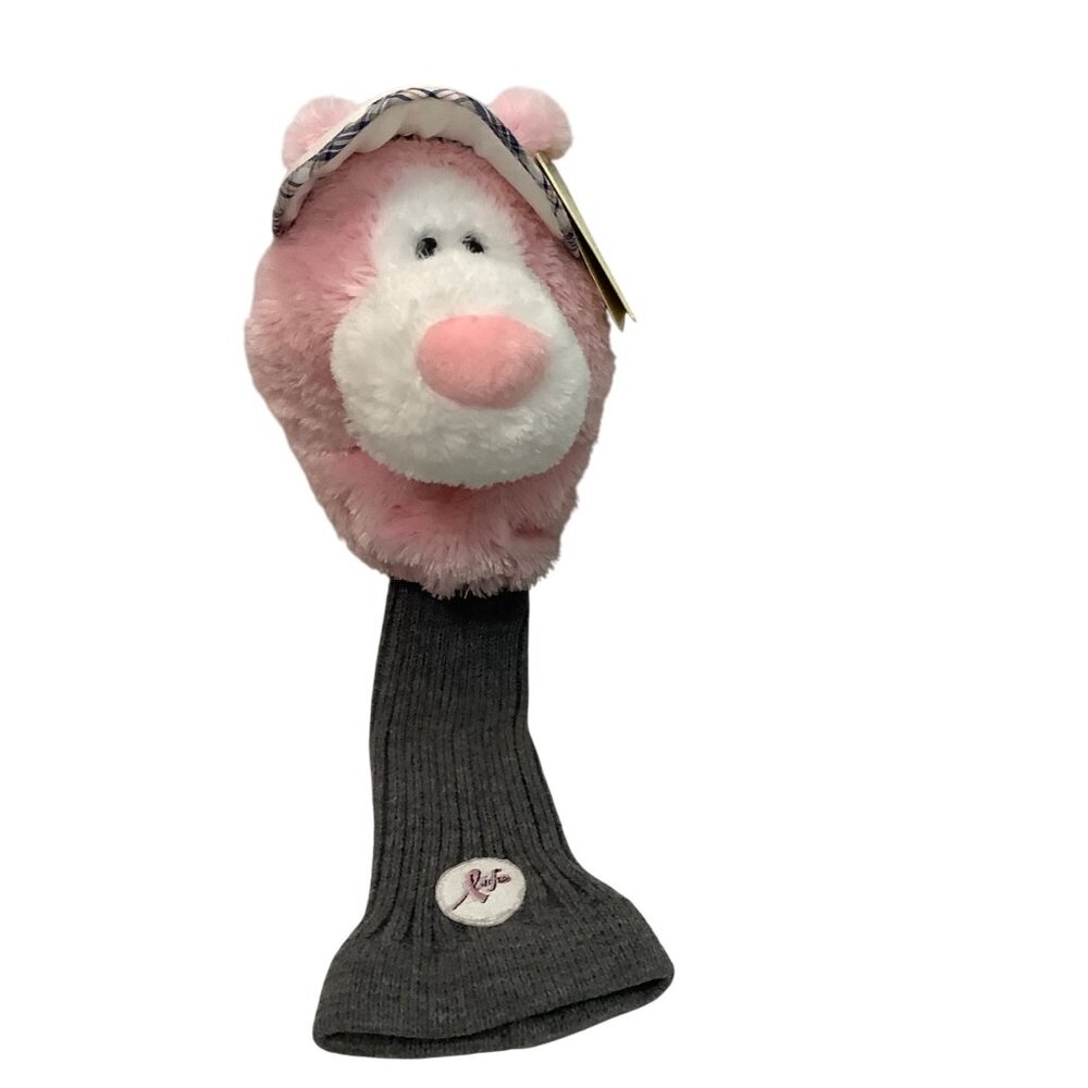 Gund LPGA Pros Life Plush Pink Bear Golf Club Head Cover Grey Knit Sock NEW